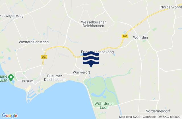 Mapa da tábua de marés em Süderdeich, Germany