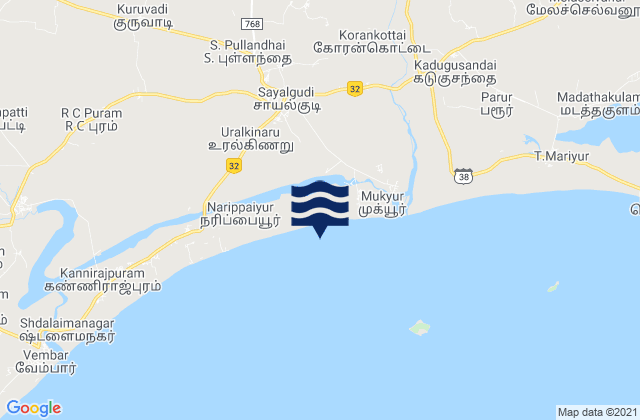Mapa da tábua de marés em Sāyalkudi, India