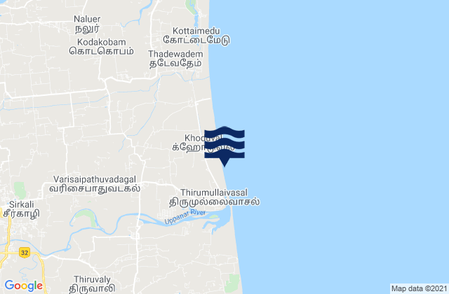 Mapa da tábua de marés em Sīrkāzhi, India