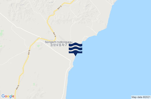 Mapa da tábua de marés em Sŭngam-nodongjagu, North Korea