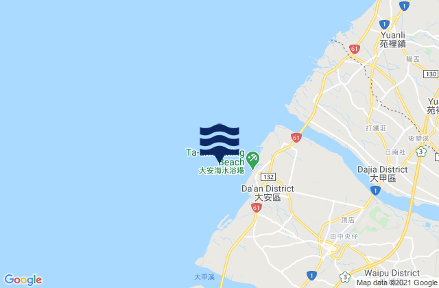 Mapa da tábua de marés em Ta-an Kang, Taiwan