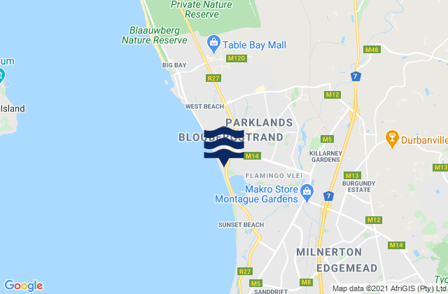 Mapa da tábua de marés em Tableview, South Africa