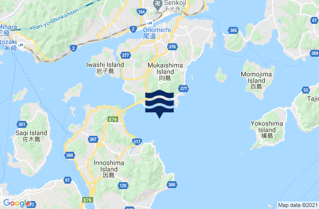 Mapa da tábua de marés em Tachibana Mekari Seto, Japan