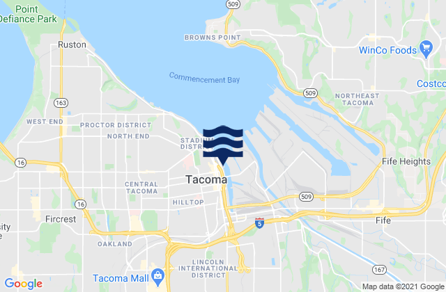 Mapa da tábua de marés em Tacoma, United States