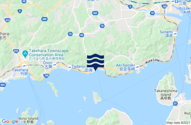 Mapa da tábua de marés em Tadanoumi, Japan