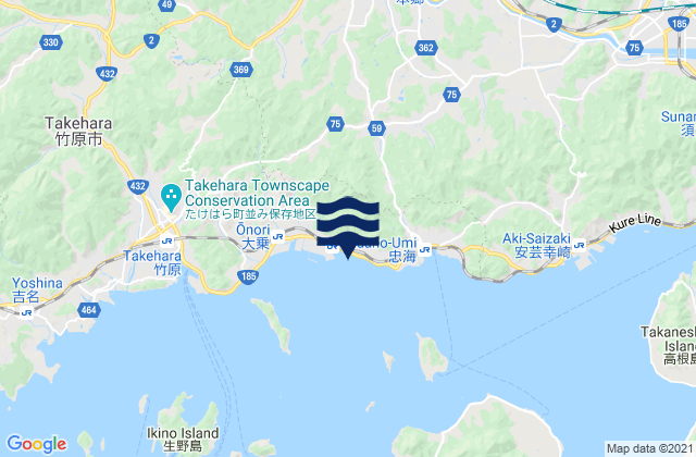 Mapa da tábua de marés em Tadanouminagahama, Japan