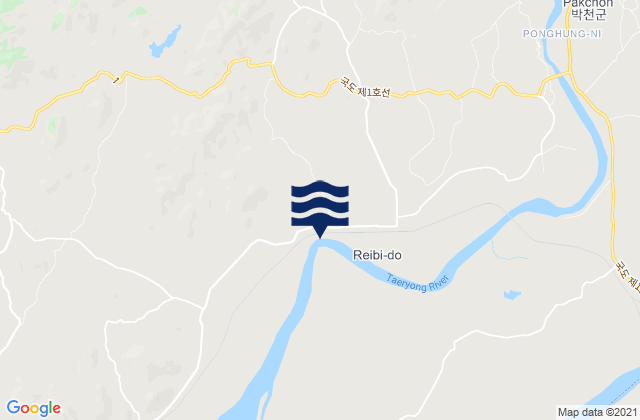 Mapa da tábua de marés em Taech'on, North Korea