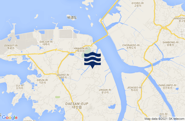 Mapa da tábua de marés em Taesal-li, South Korea