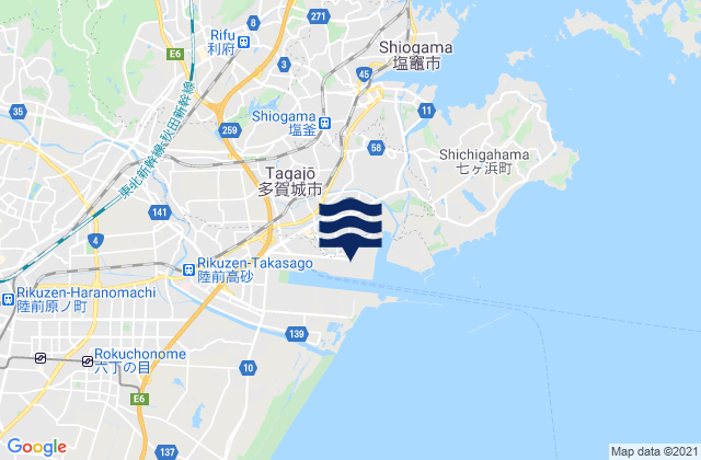 Mapa da tábua de marés em Tagajō Shi, Japan