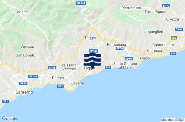 Mapa da tábua de marés em Taggia, Italy
