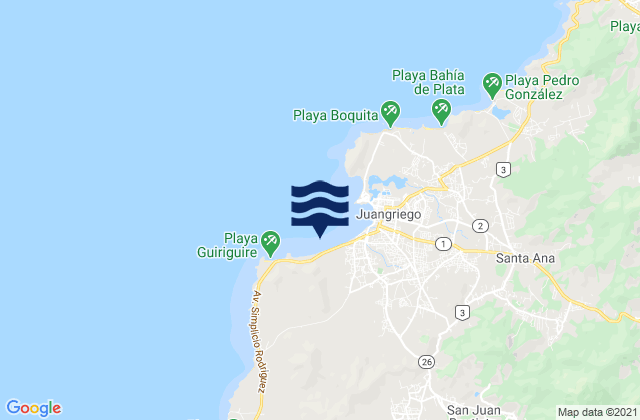 Mapa da tábua de marés em Taguantar, Venezuela