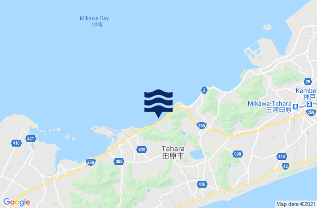 Mapa da tábua de marés em Tahara-shi, Japan