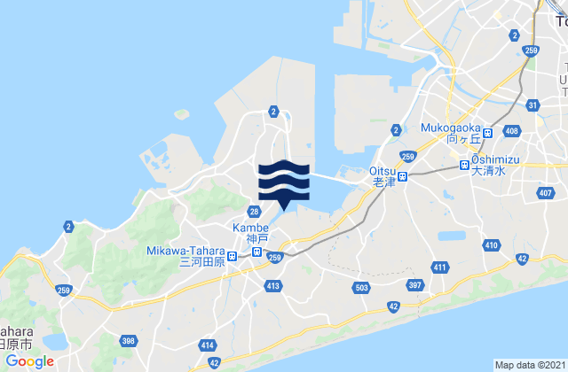 Mapa da tábua de marés em Tahara, Japan