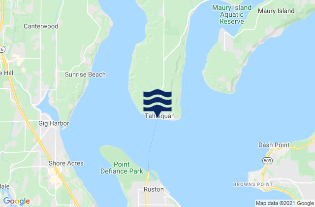 Mapa da tábua de marés em Tahlequah (Vashon Island), United States
