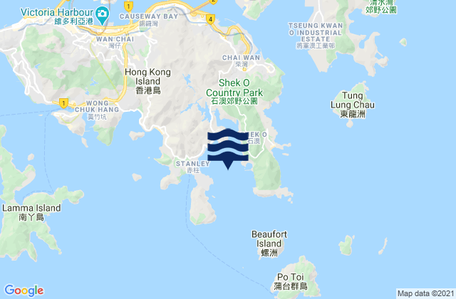 Mapa da tábua de marés em Tai Tam Bay, Hong Kong