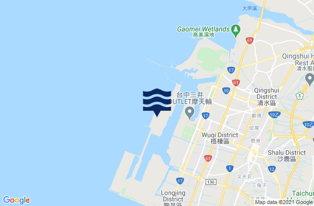 Mapa da tábua de marés em Taichung Port, Taiwan