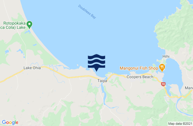 Mapa da tábua de marés em Taipa Beach, New Zealand