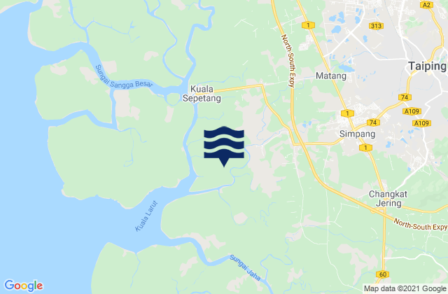 Mapa da tábua de marés em Taiping, Malaysia