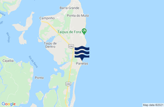 Mapa da tábua de marés em Taipús de fora, Brazil