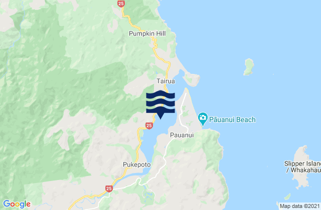 Mapa da tábua de marés em Tairua Harbour, New Zealand