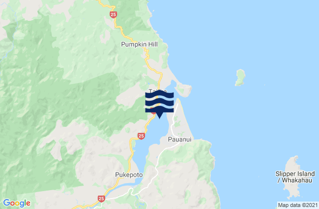 Mapa da tábua de marés em Tairua, New Zealand