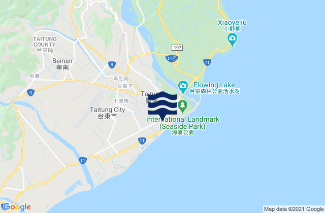 Mapa da tábua de marés em Taitung, Taiwan