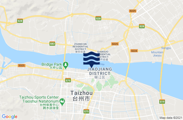 Mapa da tábua de marés em Taizhou, China
