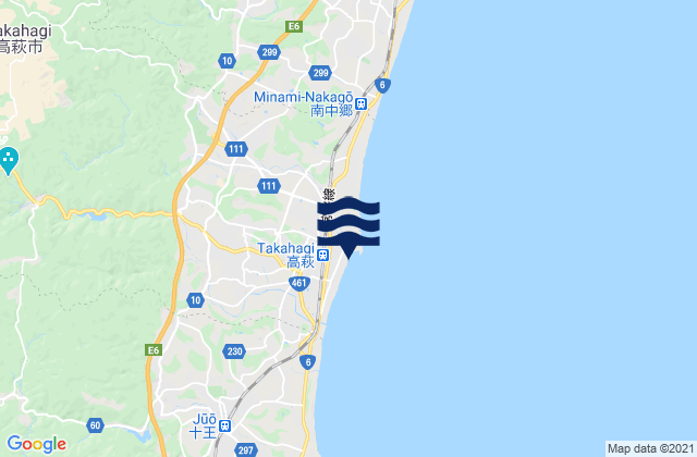 Mapa da tábua de marés em Takahagi, Japan