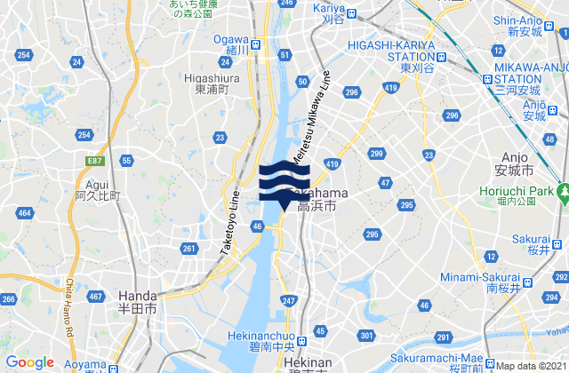 Mapa da tábua de marés em Takahama-shi, Japan