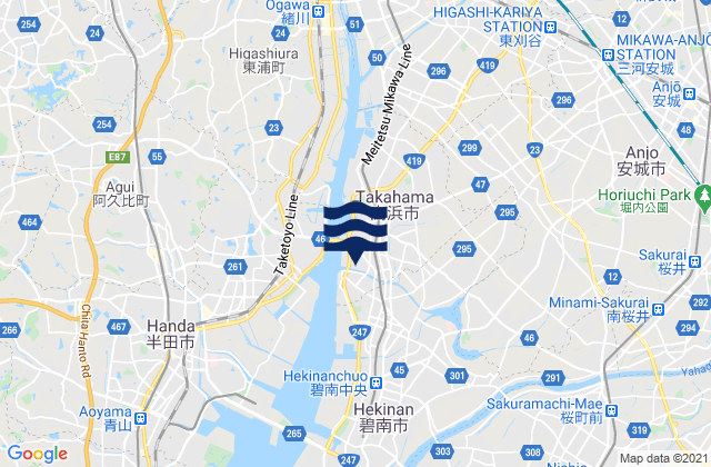 Mapa da tábua de marés em Takahama, Japan