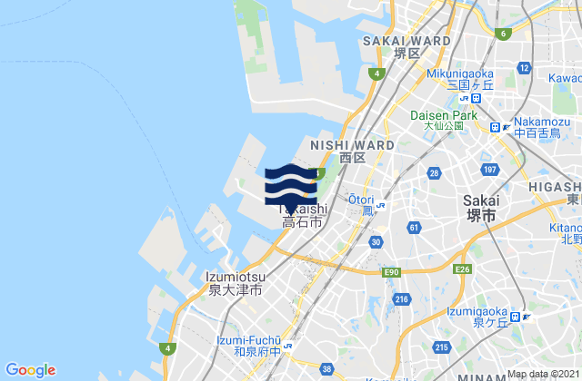 Mapa da tábua de marés em Takaishi Shi, Japan