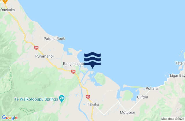 Mapa da tábua de marés em Takaka Golden Bay, New Zealand