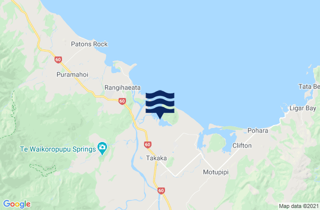 Mapa da tábua de marés em Takaka, New Zealand