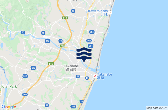 Mapa da tábua de marés em Takanabe, Japan