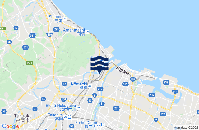 Mapa da tábua de marés em Takaoka, Japan
