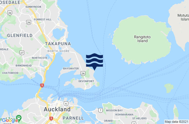 Mapa da tábua de marés em Takapuna Head, New Zealand