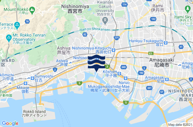 Mapa da tábua de marés em Takarazuka Shi, Japan
