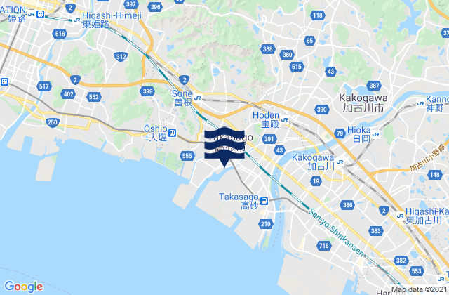 Mapa da tábua de marés em Takasago Shi, Japan
