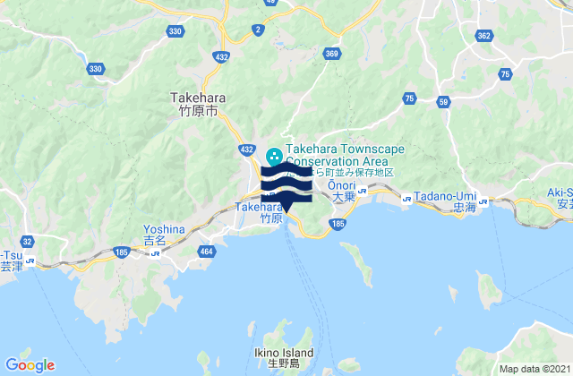 Mapa da tábua de marés em Takehara, Japan