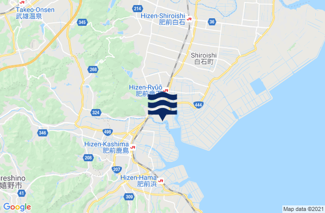 Mapa da tábua de marés em Takeo, Japan