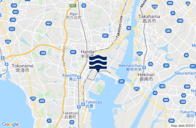 Mapa da tábua de marés em Taketoyo, Japan