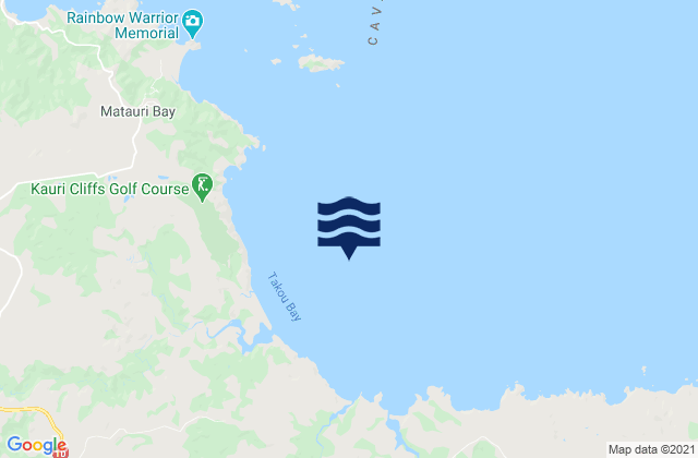 Mapa da tábua de marés em Takou Bay, New Zealand