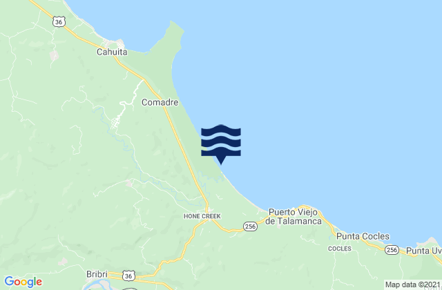 Mapa da tábua de marés em Talamanca, Costa Rica