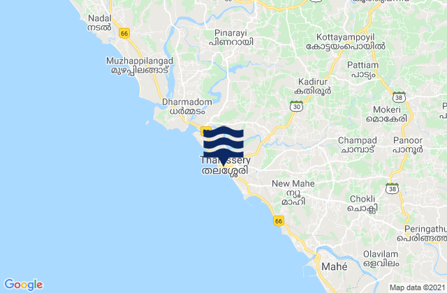 Mapa da tábua de marés em Talasseri, India