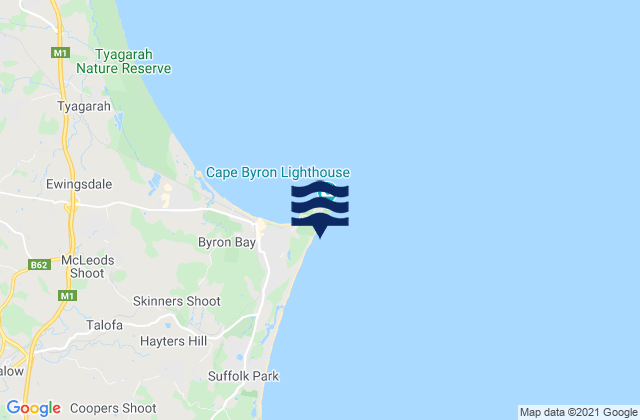 Mapa da tábua de marés em Tallow Beach, Australia