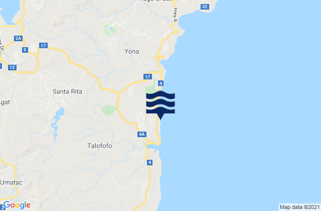 Mapa da tábua de marés em Talofofo Village, Guam