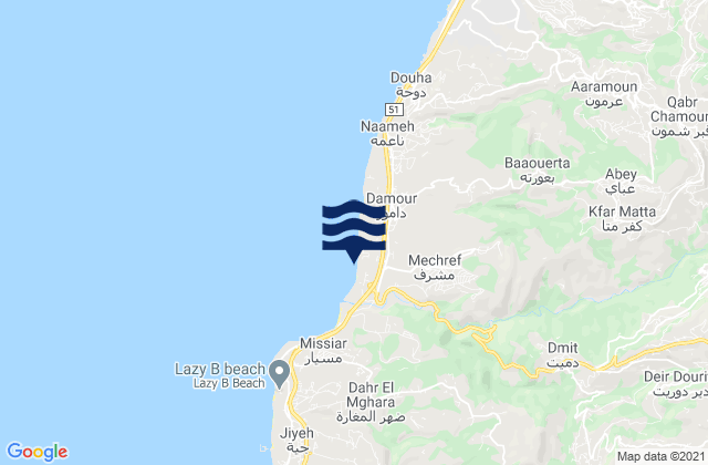 Mapa da tábua de marés em Tam Tam, Lebanon