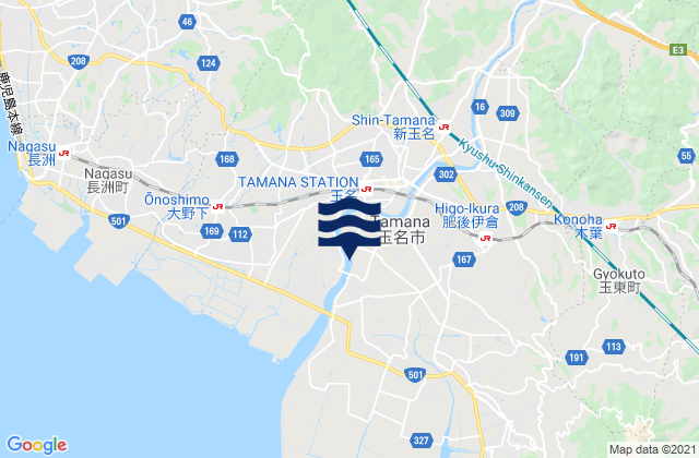 Mapa da tábua de marés em Tamana-gun, Japan