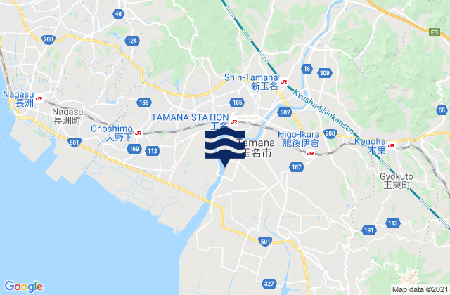 Mapa da tábua de marés em Tamana Shi, Japan