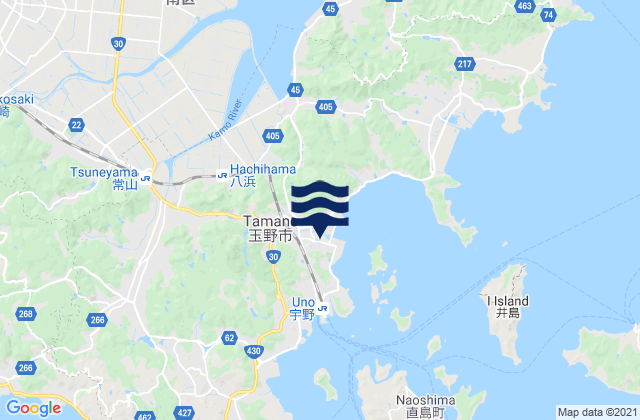 Mapa da tábua de marés em Tamano Shi, Japan